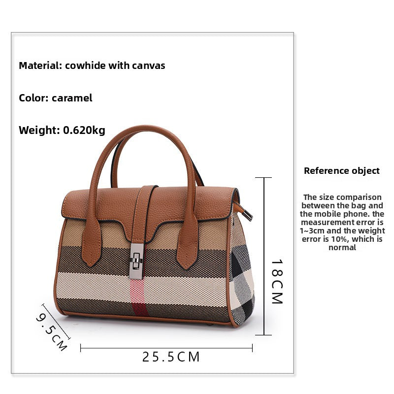 New Trendy Plaid Cowhide Tote Bag, Fashionable Casual Shoulder Crossbody Top Handle Purse, Premium Leather Handbag for Wome