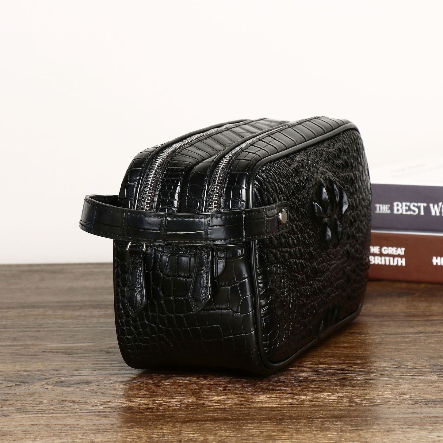 New Arrival Croc-Effect Double-Zip Executive Bag for Men, A Large Minimalist Top-Handle Clutch with Urban Simple Design, Perfect for Business & Daily Use