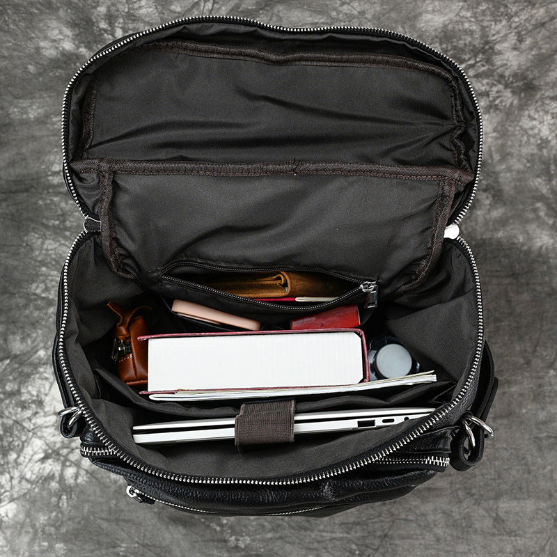 Fashionable Top Layer Cowhide Large Capacity Backpack, Student School Laptop Daypack, Premium Genuine Leather Bag for Men