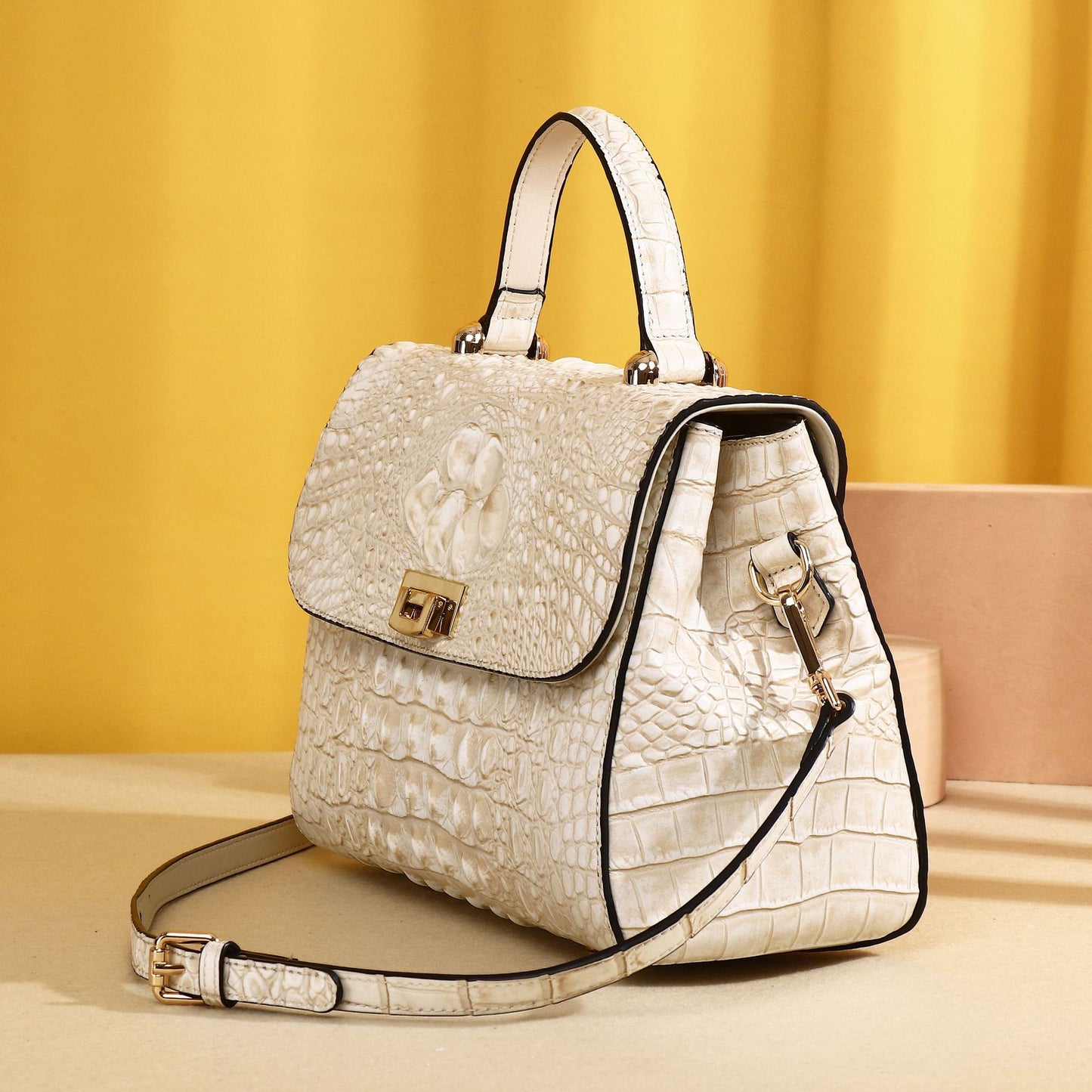 New Arrival Croc-Effect Square Bag for Women, A Fashionable Unique Large Capacity Shoulder Crossbody Top-Handle Handbag with Versatile Design