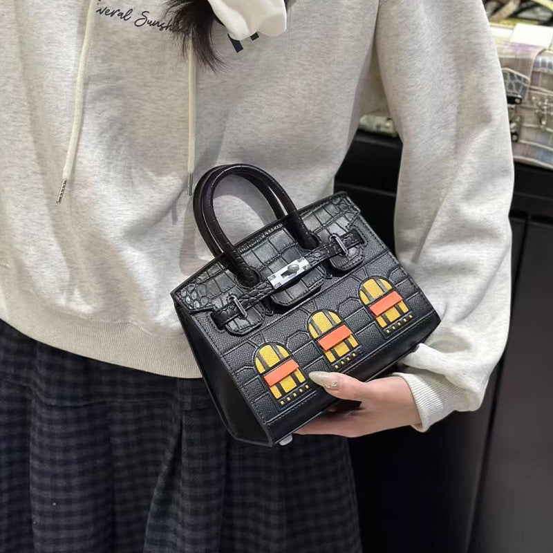 Vintage Small House Kelly-Style Handbag for Women, Exquisite Two-Tone Crossbody Purse, Niche Designer Top-Handle Bag with Retro Charm