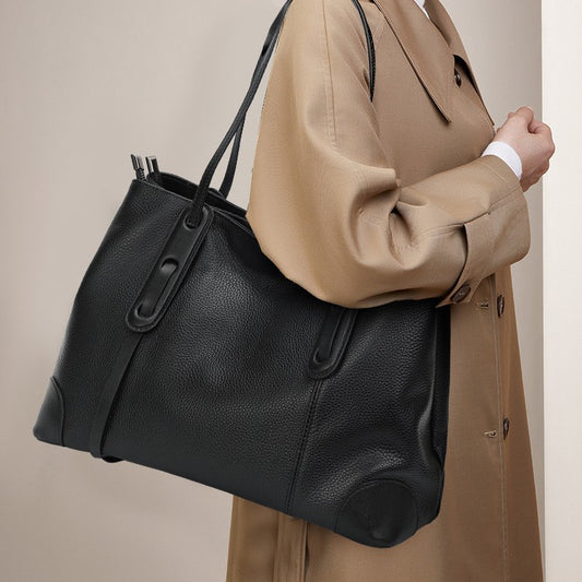 Genuine Soft Cowhide Tote Bag for Women, New Large Capacity Casual Shoulder Top Handle Purse, Trendy Pillow Handbag for Ladies