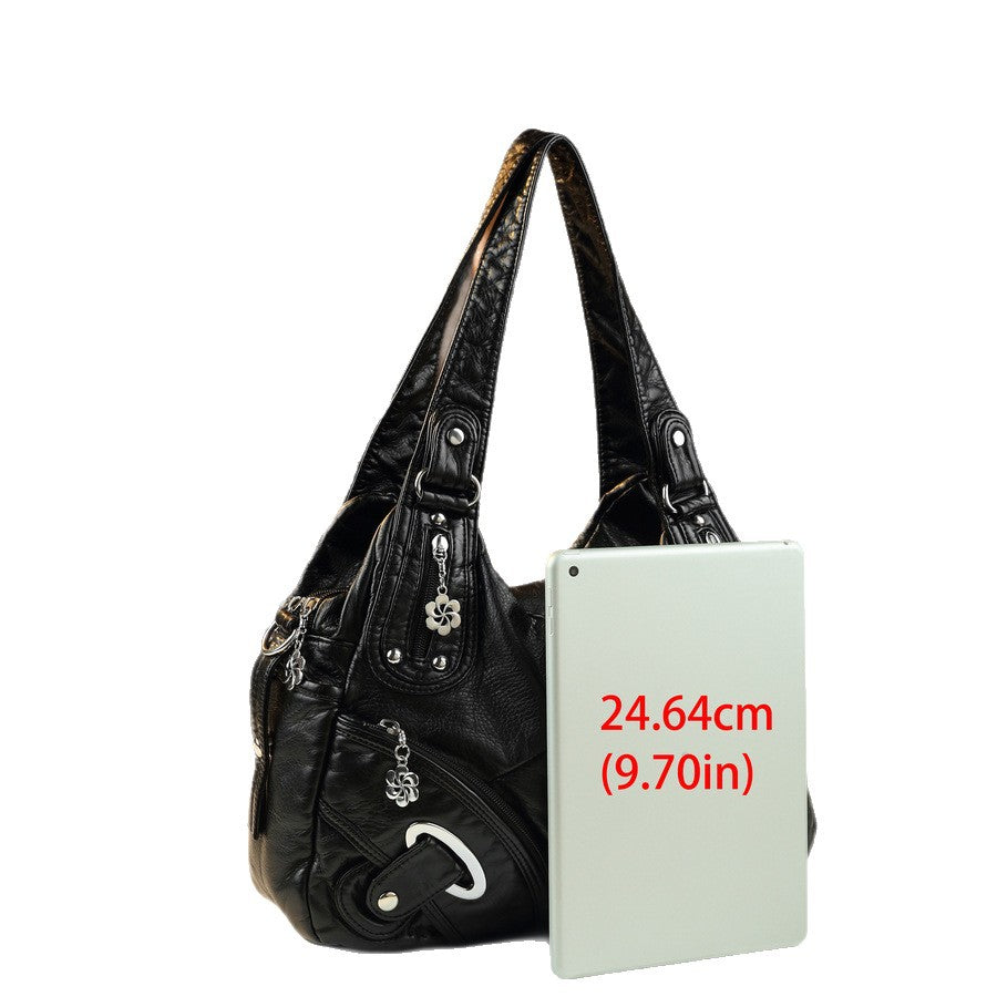 Washed Canvas Tote Bag for Women Large Capacity Shoulder Purse with Woven Ring Buckle Detail, Casual Crossbody Handbag with Trendy Design