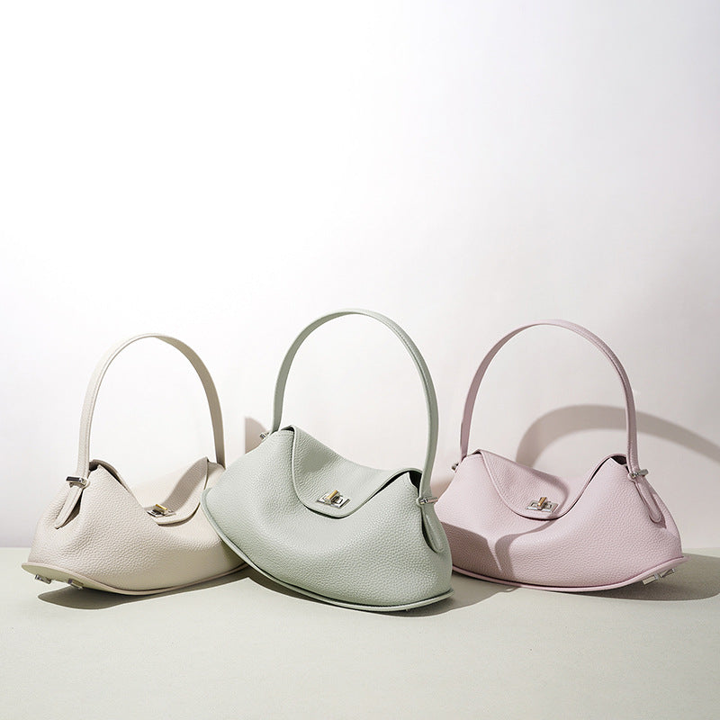 Bestseller Pebbled Leather Versatile Shoulder Bag, Top Layer Cowhide Underarm Top Handle Purse, Fashionable Commute Crossbody Handbag for Women