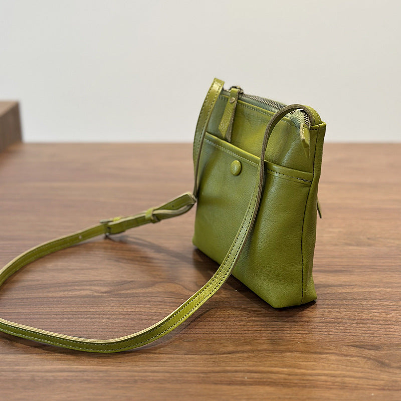 Genuine Vegetable-Tanned Leather Phone Crossbody Bag for Women, New Summer Vintage Mini Shoulder Purse, Unique Small Handbag for Ladies