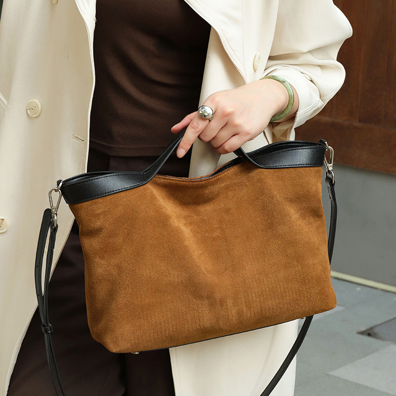 Frosted Cowhide Tote Bag for Women Vintage Commuter Shoulder Handbag, Elegant Matte Purse with Timeless Everyday Appeal