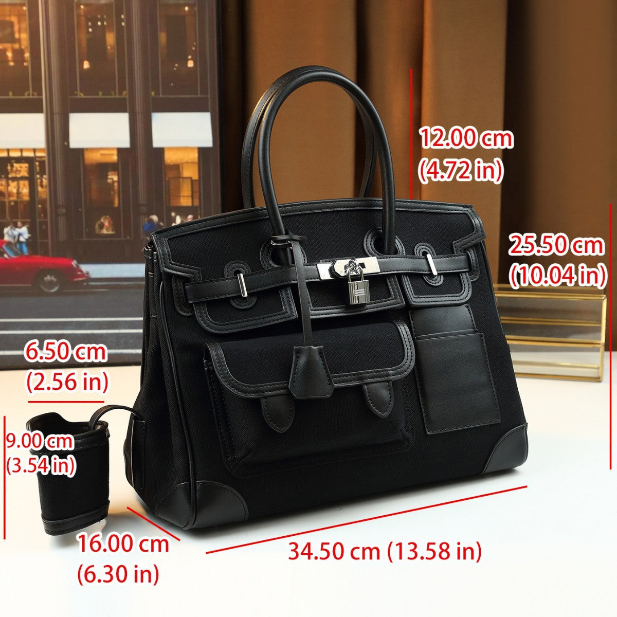Chic Large Capacity Canvas Travel Tote for Men & Women, Birkin-Inspired Multi-Pocket Structured Handbag with Fashionable Design, Perfect for Travel & Everyday