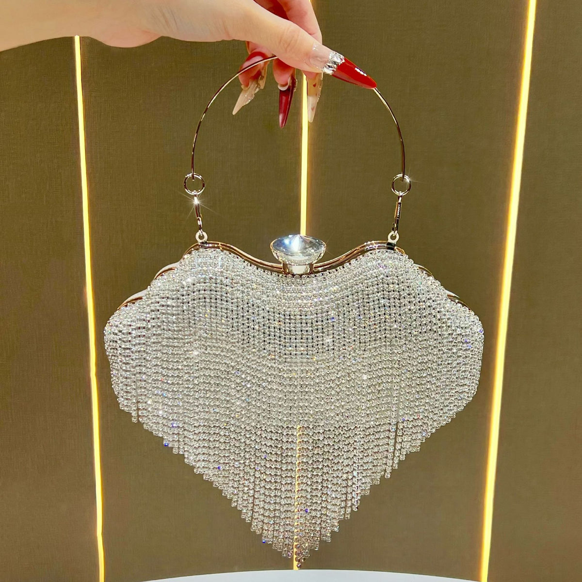 Dazzling Rhinestone Fringe Evening Clutch for Women, A Premium Crystal-Embellished Top-Handle Crossbody Bag with Unique Boutique Design, Perfect for Formal Gowns Weddings & Special Occasions