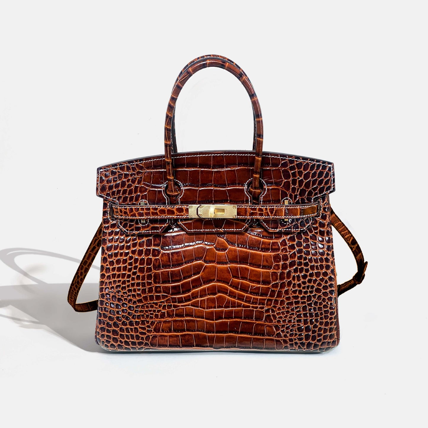 New Genuine Leather Handbag for Women Premium Crocodile Embossed Cowhide Birkin Style Large Capacity Tote