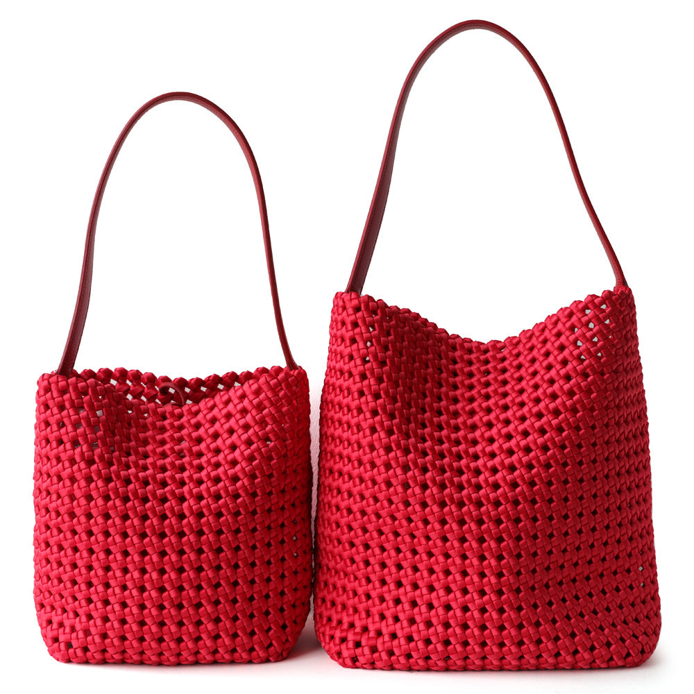 Hollow Woven Cowhide Tote Bag for Women Large Capacity Shoulder Underarm Handbag, Designer Style with Versatile Commuter Appeal
