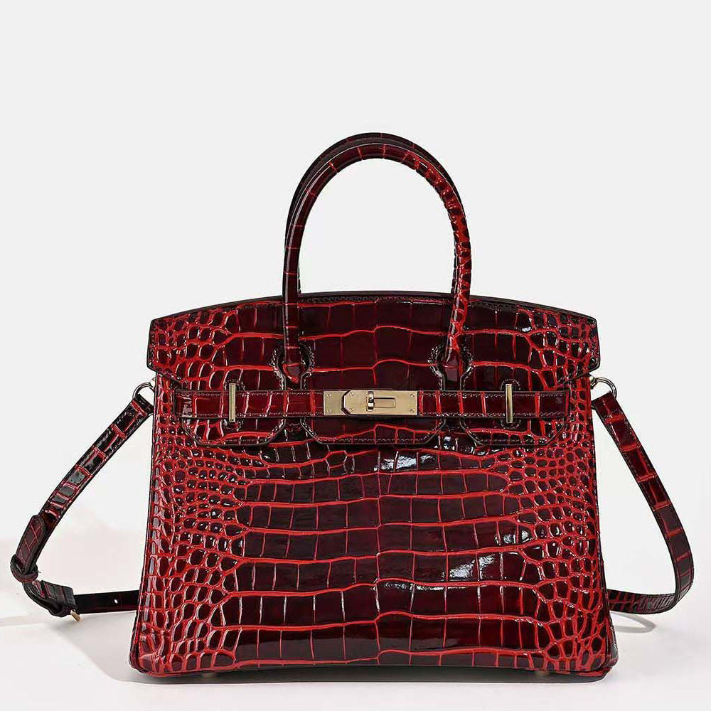New Birkin Style Large Tote Bag for Women High Gloss Crocodile Embossed Genuine Leather Shoulder Handbag Crossbody Purse