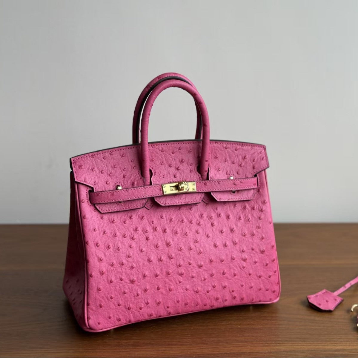 Women's Ostrich Grain Leather Birkin-Style Tote Bag, Hermès-Inspired Luxury Handbag with Top Handles, Genuine Cowhide Shoulder Purse, Exquisite Designer Satchel for Work & Travel