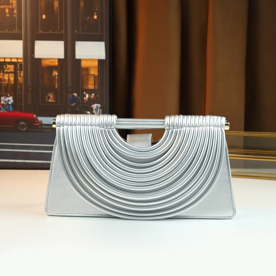 Woven Line Clutch Bag for Women Niche Designer Handbag with Premium Texture, Artistic Woven Detail and Minimalist Silhouette