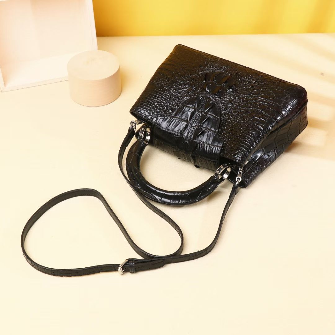 New Arrival Croc-Effect Genuine Leather Handbag for Women, A Large Capacity Top-Handle Shoulder Crossbody Bag with Multi-Compartment Design, Perfect for Business & Everyday