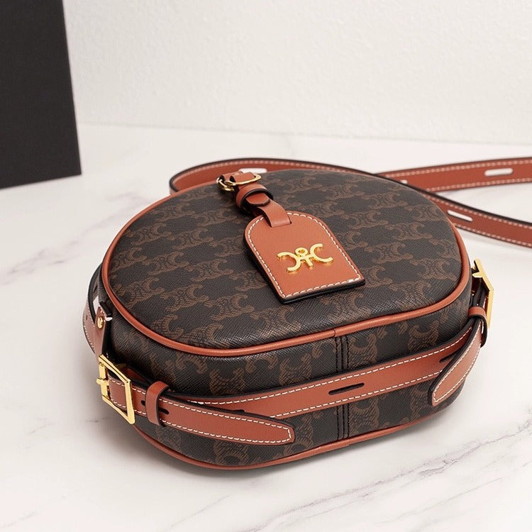 Genuine Leather Round Crossbody Bag for Women, New Fall Winter Casual Shoulder Purse, Small Circle Handbag for Ladies