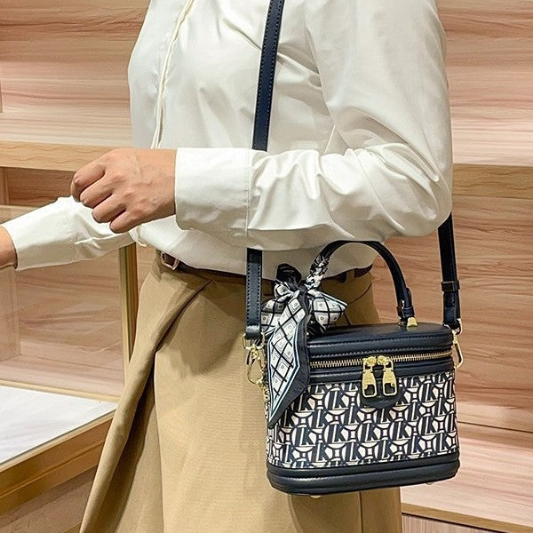Genuine Leather Scarf Basket Bag for Women, New Fashionable Shoulder Crossbody Top Handle Purse, Versatile Everyday Handbag for Ladies