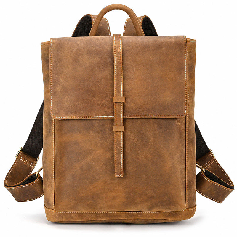 Men's Crazy Horse Leather Backpack Vintage Travel Daypack for Women Students, Genuine Leather Casual Rucksack Large Capacity