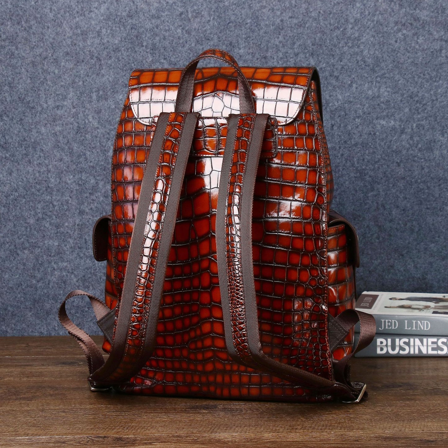New Arrival Distressed Croc-Effect Large Briefcase for Men, A Spacious Travel Backpack with Laptop Compartment, Perfect for Outdoor & Casual Use