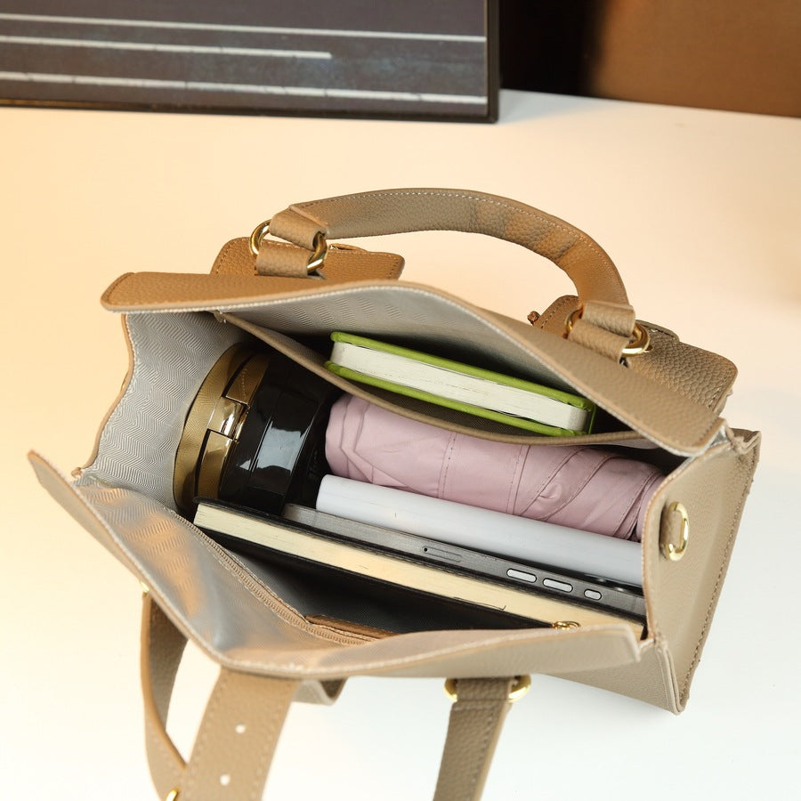 Soft Leather Multi-Pocket Tote Bag for Women Yellow Shoulder Crossbody Handbag, Versatile Commuter Purse with Stylish Design