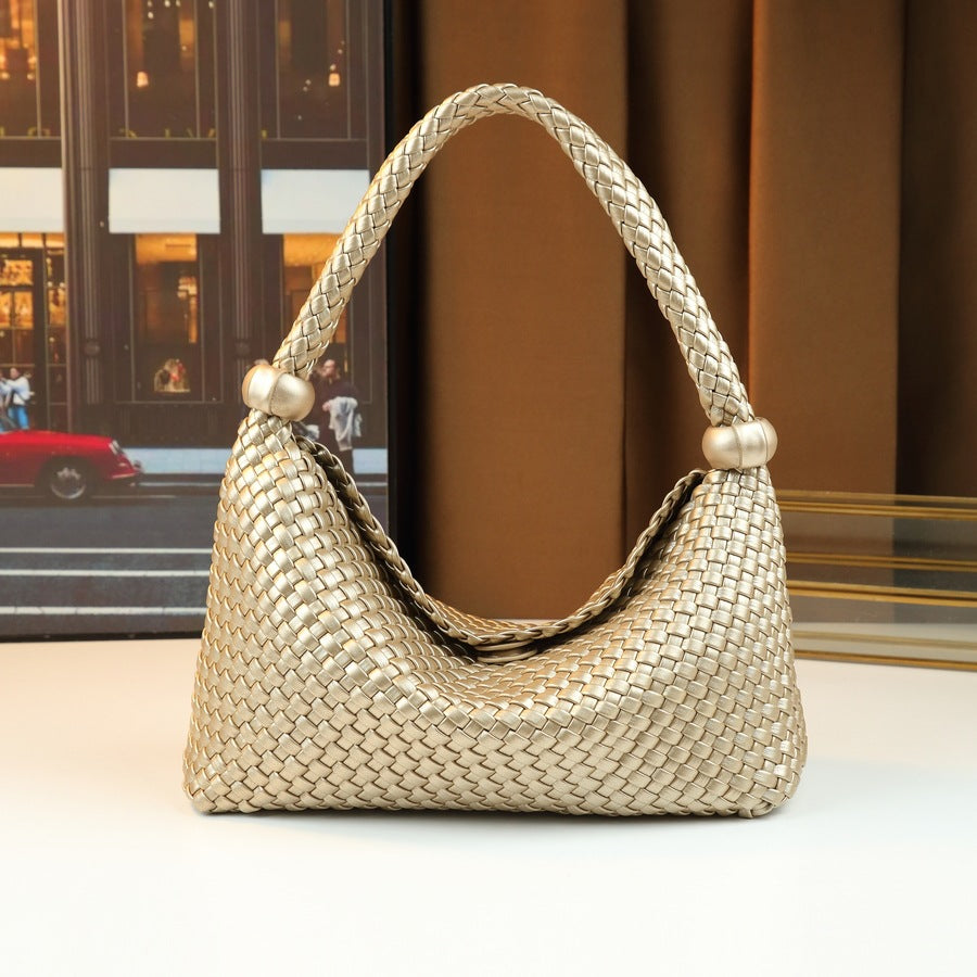 French Woven Dumpling Bag for Women Niche Underarm Shoulder Handbag, Large Capacity Casual Purse with Artisan Woven Texture