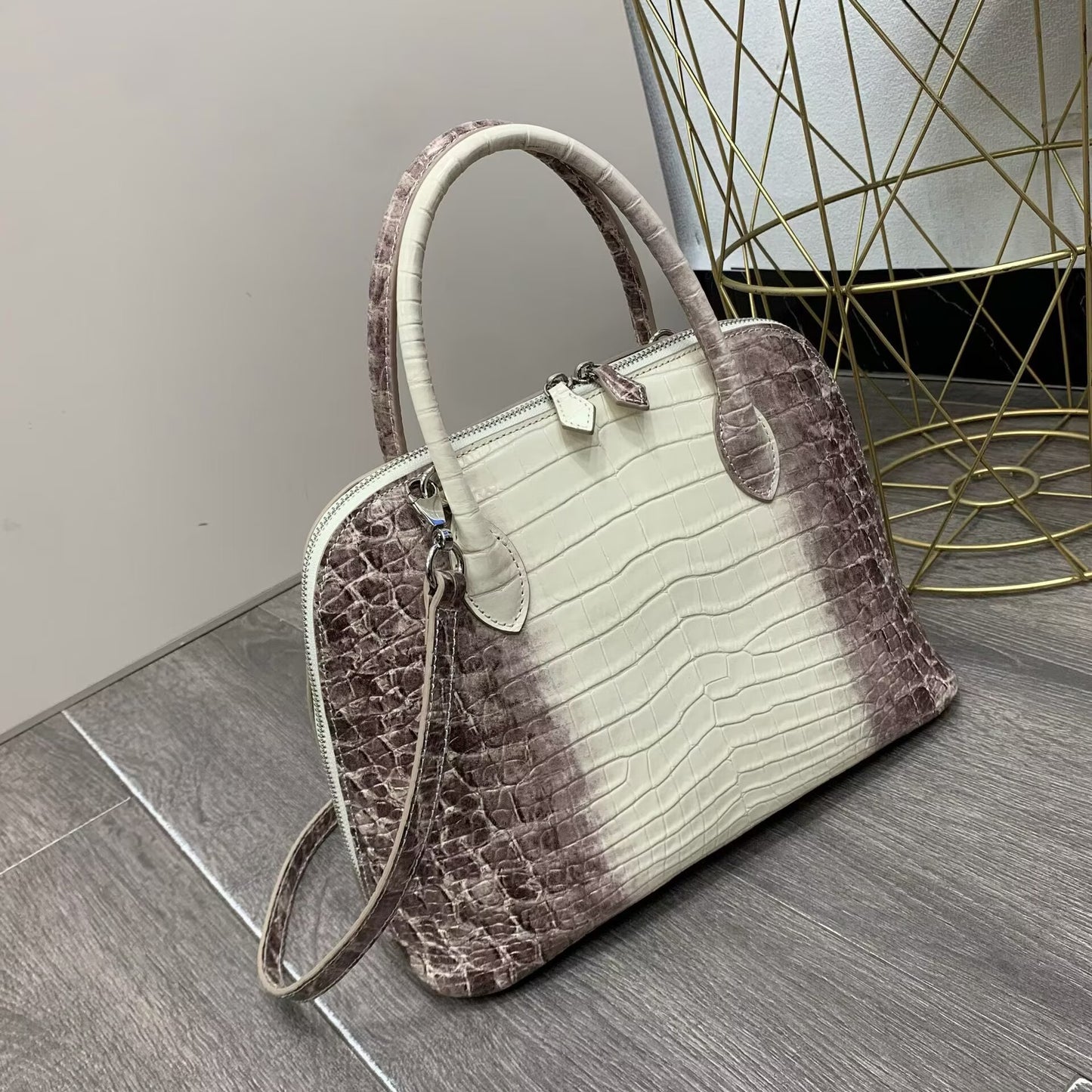 Genuine Top Layer Cowhide Crocodile-Embossed Shell Handbag for Women, New Large Capacity Fashion Commute Top Handle Briefcase, Trendy Work Bag for Ladies