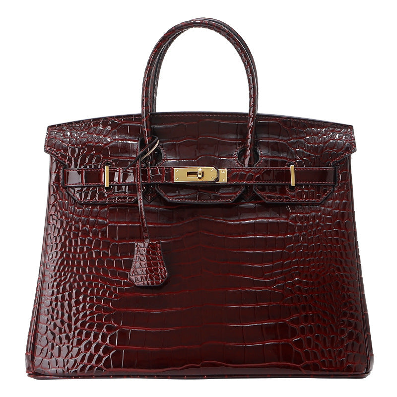 Top Layer Crocodile-Embossed Cowhide Birkin-Style Bag for Women, Large Capacity Commute Top Handle Underarm Purse, Premium Light Luxury Handbag for Ladies