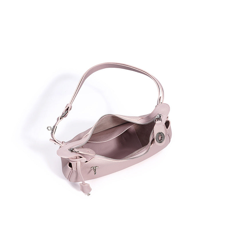 Genuine Leather Crescent Bag for Women, Candy Color Original Minimalist Design Shoulder Underarm Top Handle Purse, Premium Niche Handbag for Ladies