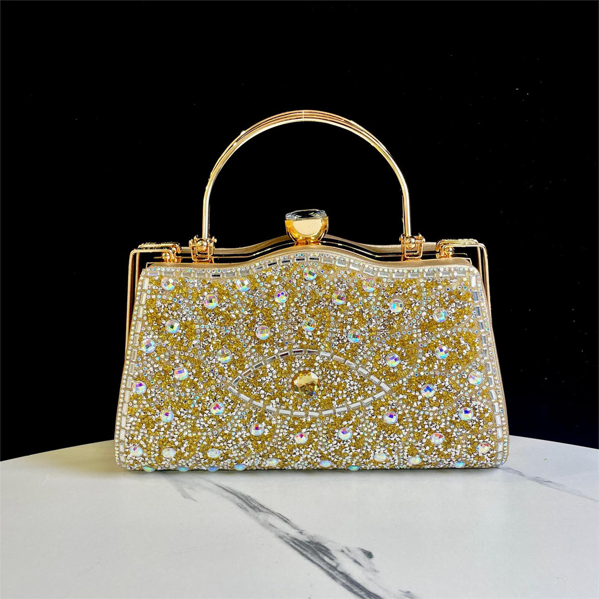 Women's Rhinestone-Embellished Evening Clutch, Exquisite Cheongsam Banquet Handbag with Top Handle, Glamorous Crystal Purse for Formal Events