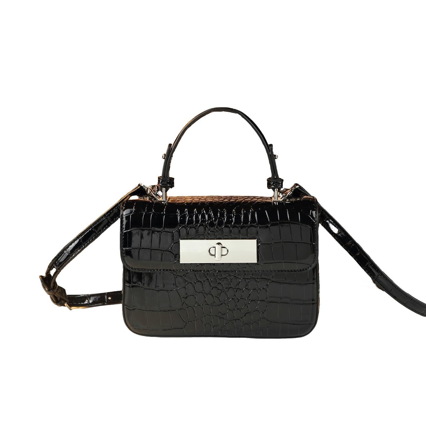 New Arrival Croc-Effect Light Luxury Small Square Bag for Women, A Minimalist Shoulder Crossbody Top-Handle Handbag with Premium Versatile Design