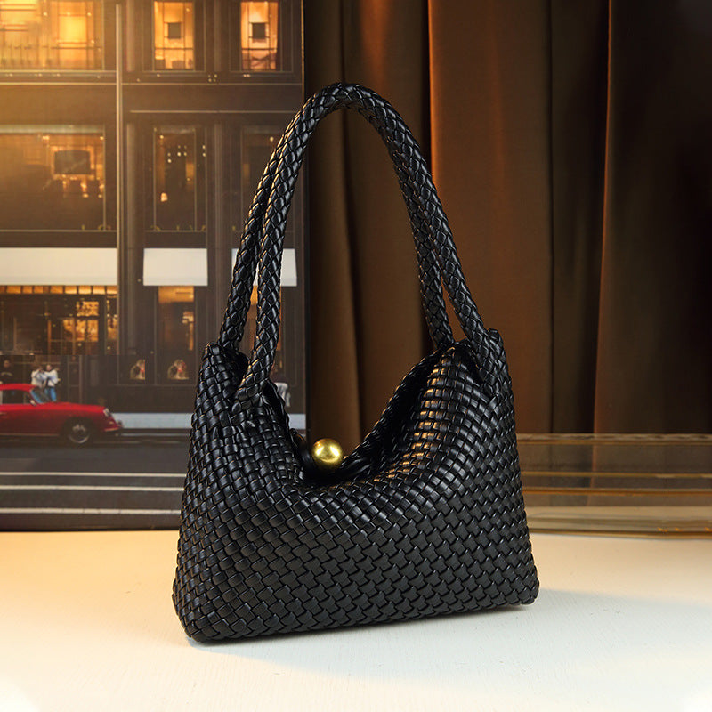 New Arrival Hand-Woven Underarm Bag for Women, Designer Gold Ball Top-Handle Shoulder Handbag Perfect for Work Commute & Daily Style