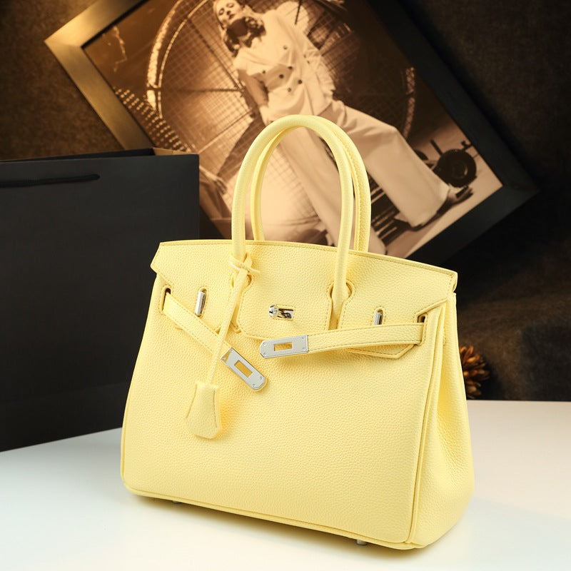 New Arrival Pebbled Leather Birkin-Inspired Tote Bag for Women, Large Capacity Turn-Lock Shoulder Crossbody Handbag with Light Luxury Style, Perfect Commuter Purse for Work & Everyday