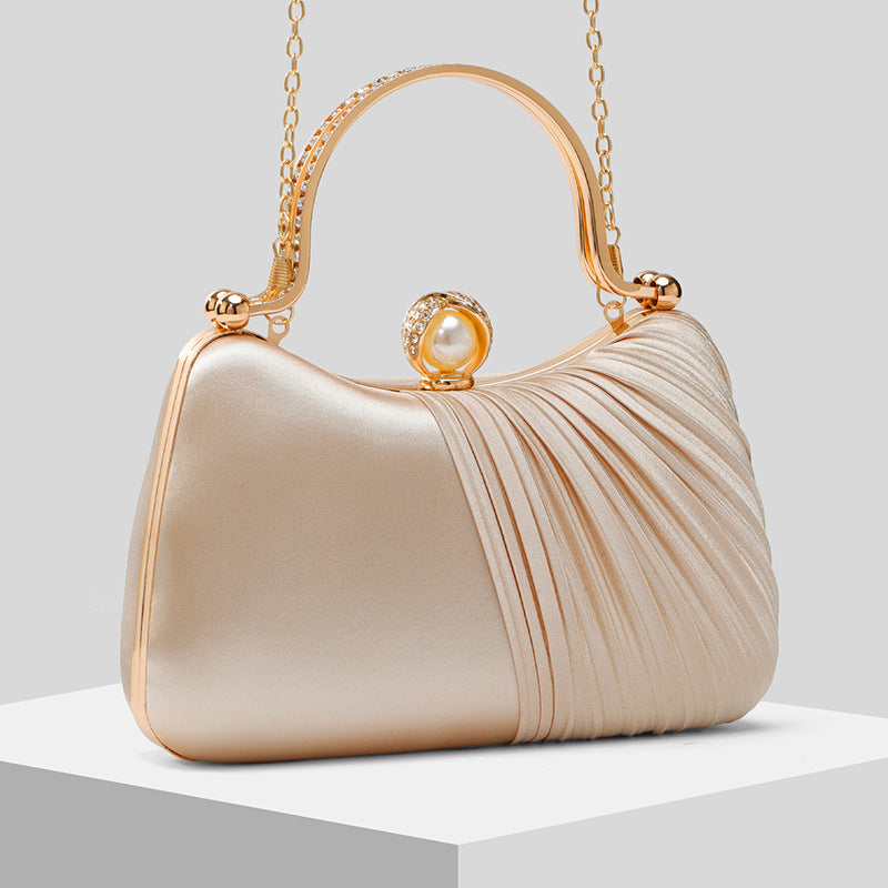 Satin Pleated Evening Clutch for Women, New Formal Gown Chain Purse, Elegant Wedding Party Handbag for Ladies
