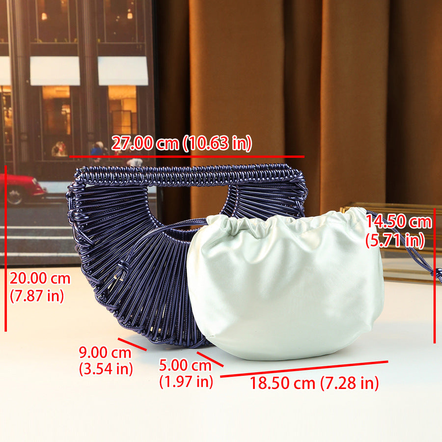 Line Woven Hollow Semi-Circle Bag for Women Niche Shoulder Crossbody Handbag, Exquisite Designer Purse with Artistic Open-Weave Design
