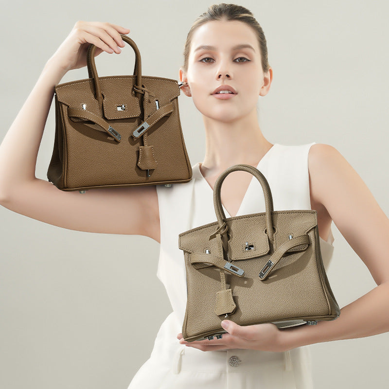 Genuine Togo Leather Birkin-Kelly Style Handbag for Women, Large Capacity Niche Top Handle Purse, Premium Work Commute Bag for Ladies