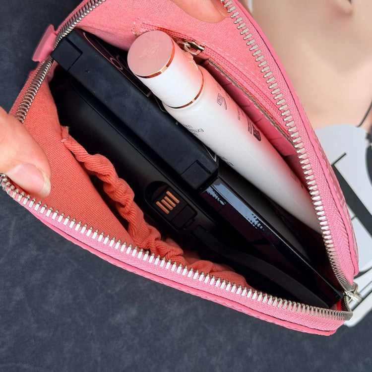 New Arrival Croc-Effect Genuine Leather Makeup Bag for Women, A Multi-Functional Portable Storage Pouch & Travel Toiletry Organizer with Premium Top-Layer Cowhide