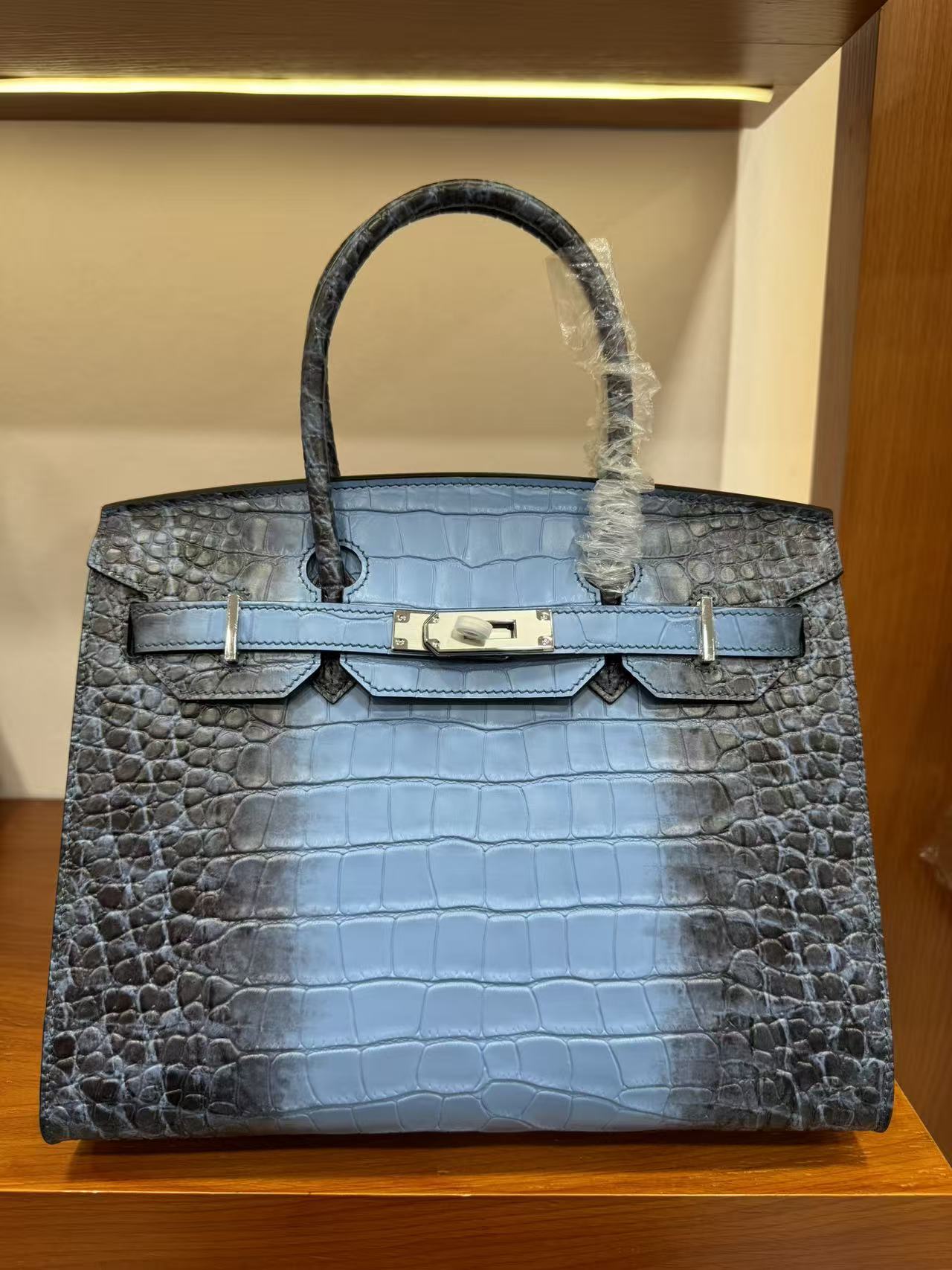Women's Crocodile-Embossed Leather Birkin-Style Tote Bag 30cm, Hermès-Inspired Top-Handle Handbag with External Stitching, Genuine Top-Layer Cowhide Purse with Steel Hardware, Luxe Everyday Carryall Satchel