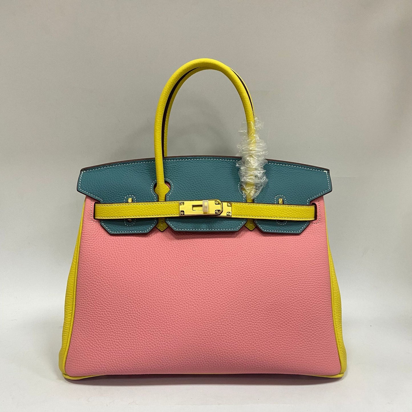 New Arrival Color-Blocked Birkin-Inspired Tote Bag for Women, Premium Top-Layer Cowhide Leather Large Capacity Shoulder Crossbody Handbag with Fashionable Design