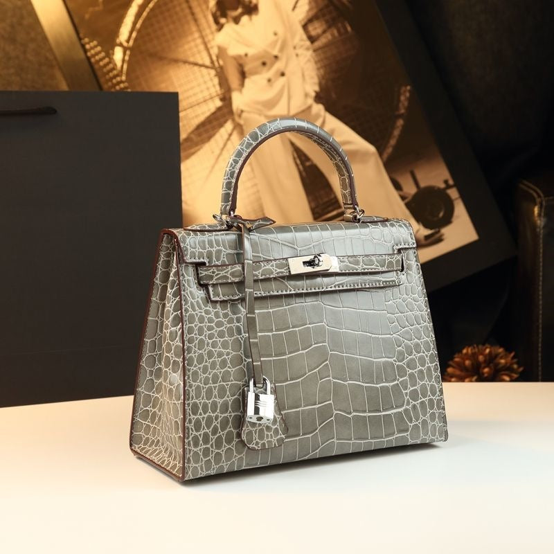 Women's Genuine Leather Croc-Embossed Kelly-Style 2.0 Top Handle Bag – Luxury Convertible Shoulder & Crossbody Purse, Bestseller Designer Handbag for Everyday Elegance