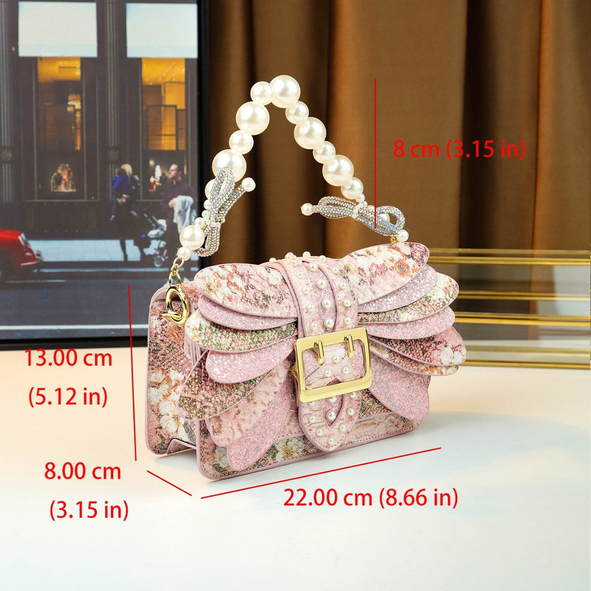 Butterfly Wing Mini Square Bag for Women with Pearl Chain, Trendy Shoulder Crossbody Handbag with Versatile Fashion Design