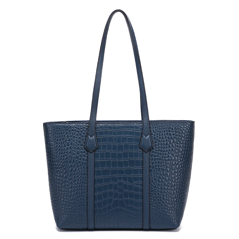 New Arrival Croc-Effect Genuine Leather Tote Bag for Women, A Large Capacity Versatile Commuter Shoulder Handbag with Premium Design