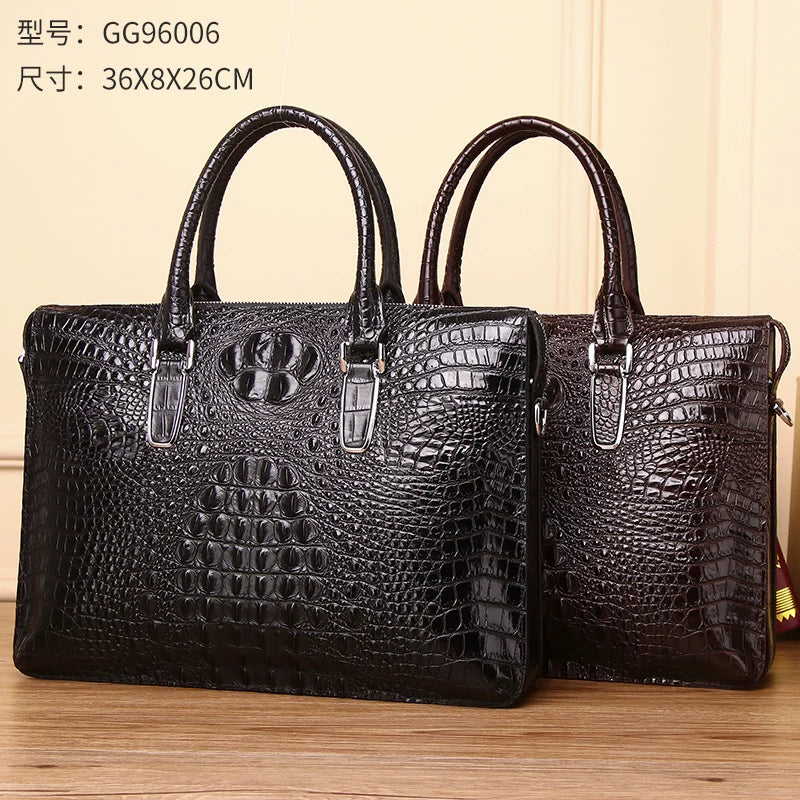 New Arrival Croc-Effect Genuine Leather Briefcase for Men, A Business Laptop Bag with Top Handle & Trendy Shoulder Crossbody Design, Perfect for Work & Travel