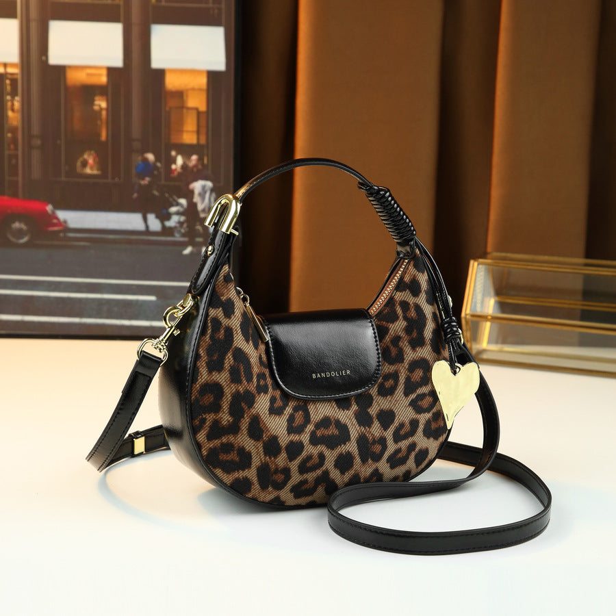 Color-Block Crescent Bag for Women Fall Winter Light Luxury Top Handle Shoulder Crossbody Purse, High-Quality Versatile Going-Out Handbag with Chic Contrast Design