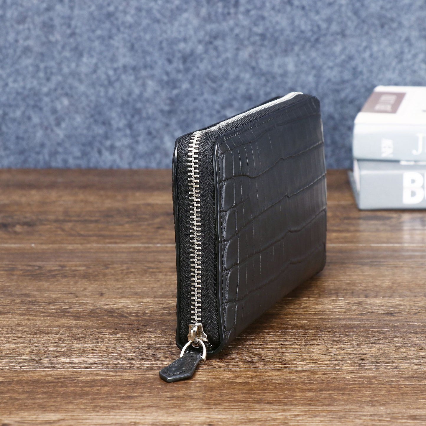 New Arrival Matte Black Croc-Effect Long Clutch Wallet for Men, A Business Handheld Bag with Multiple Card Slots & Convenient Phone Pouch