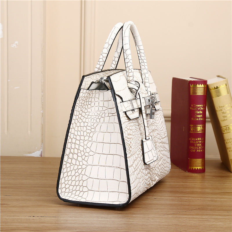 New Arrival Rhinestone-Embellished Croc-Effect Birkin-Inspired Tote Bag for Women, Genuine Leather Large Capacity Business Handbag with Versatile Shoulder Crossbody Carry