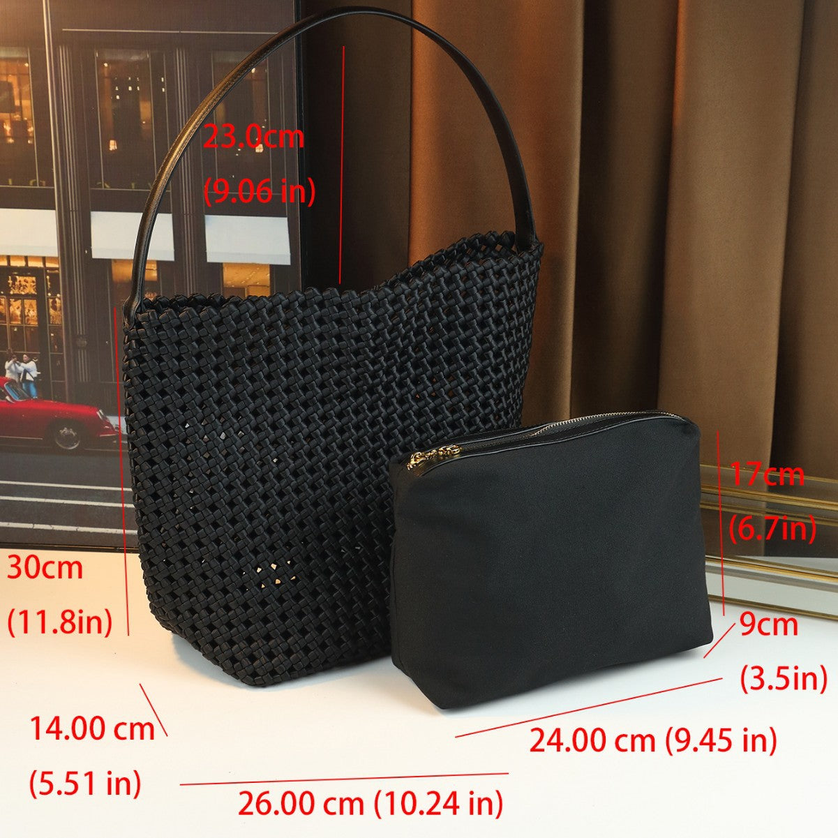 Nylon Woven Bucket Tote Bag for Women with Detachable Sub-Bag, Large Capacity Shoulder Underarm Crossbody Handbag with Versatile Design