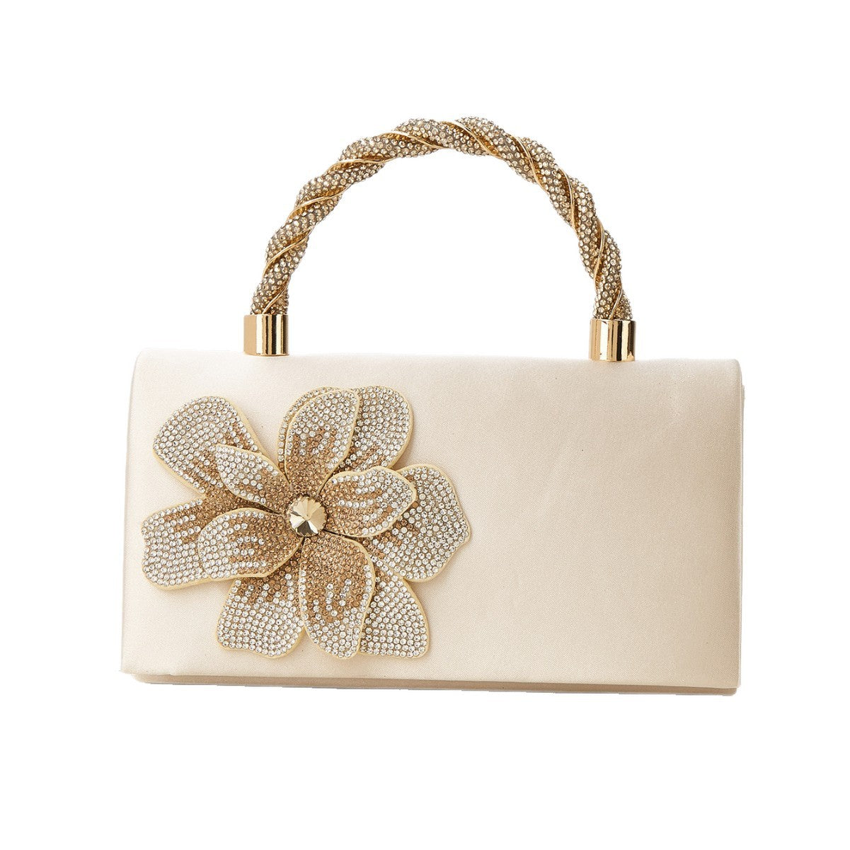 Handmade Rose Floral Silk Satin Evening Clutch for Women, Sparkly Rhinestone Small Square Crossbody Bag, Perfect Wedding Banquet Purse for Ladies