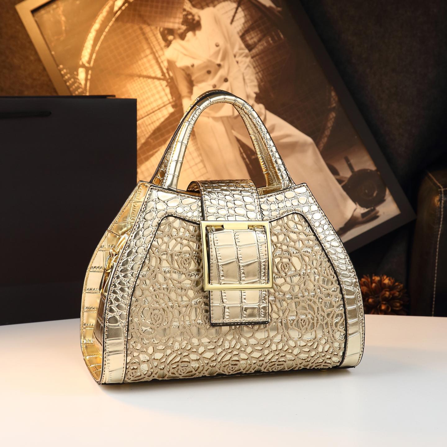 New Arrival Croc-Effect Lace Handbag for Women, A Stylish Shoulder Crossbody Bag with Unique Versatile Design, Perfect Fashionable Mom Purse