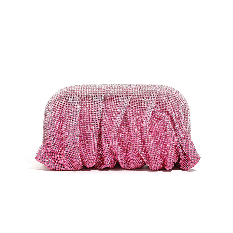 Light Luxury Handmade Rhinestone Evening Clutch for Women, Sparkly Pleated Party Bag, Crystal-Studded Shoulder Crossbody Purse for Formal Events