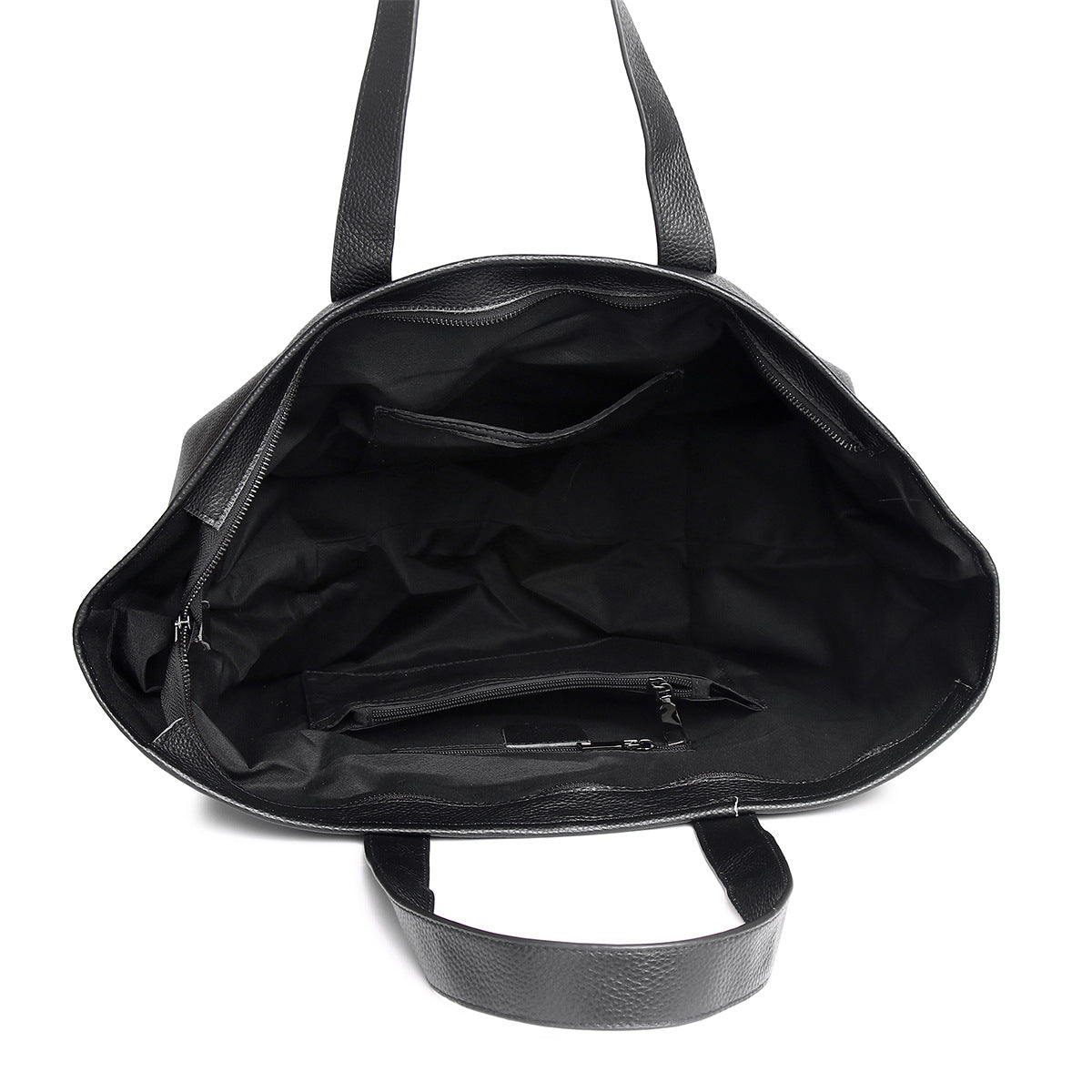 Solid Black Soft Top Layer Cowhide Large Tote, Versatile Commute Shoulder Handbag, Stylish Everyday Bag for Women