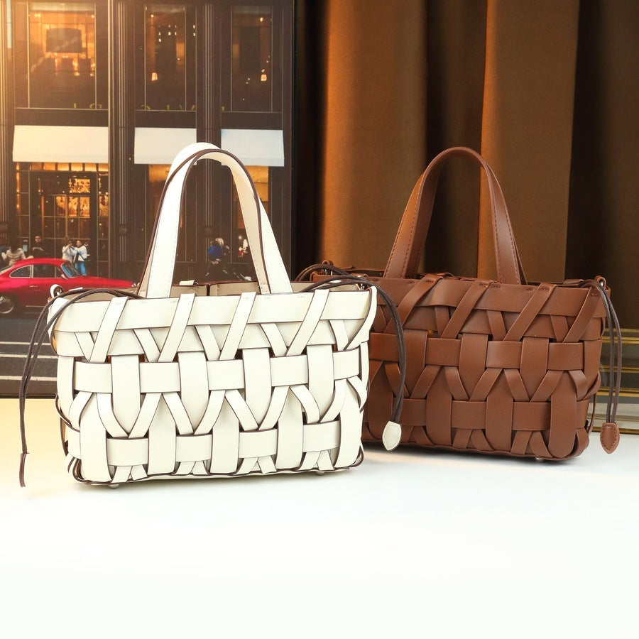 Woven Bucket Bag Set for Women Light Luxury Shoulder Crossbody Handbag, Exquisite Purse with Detachable Sub-Pouch